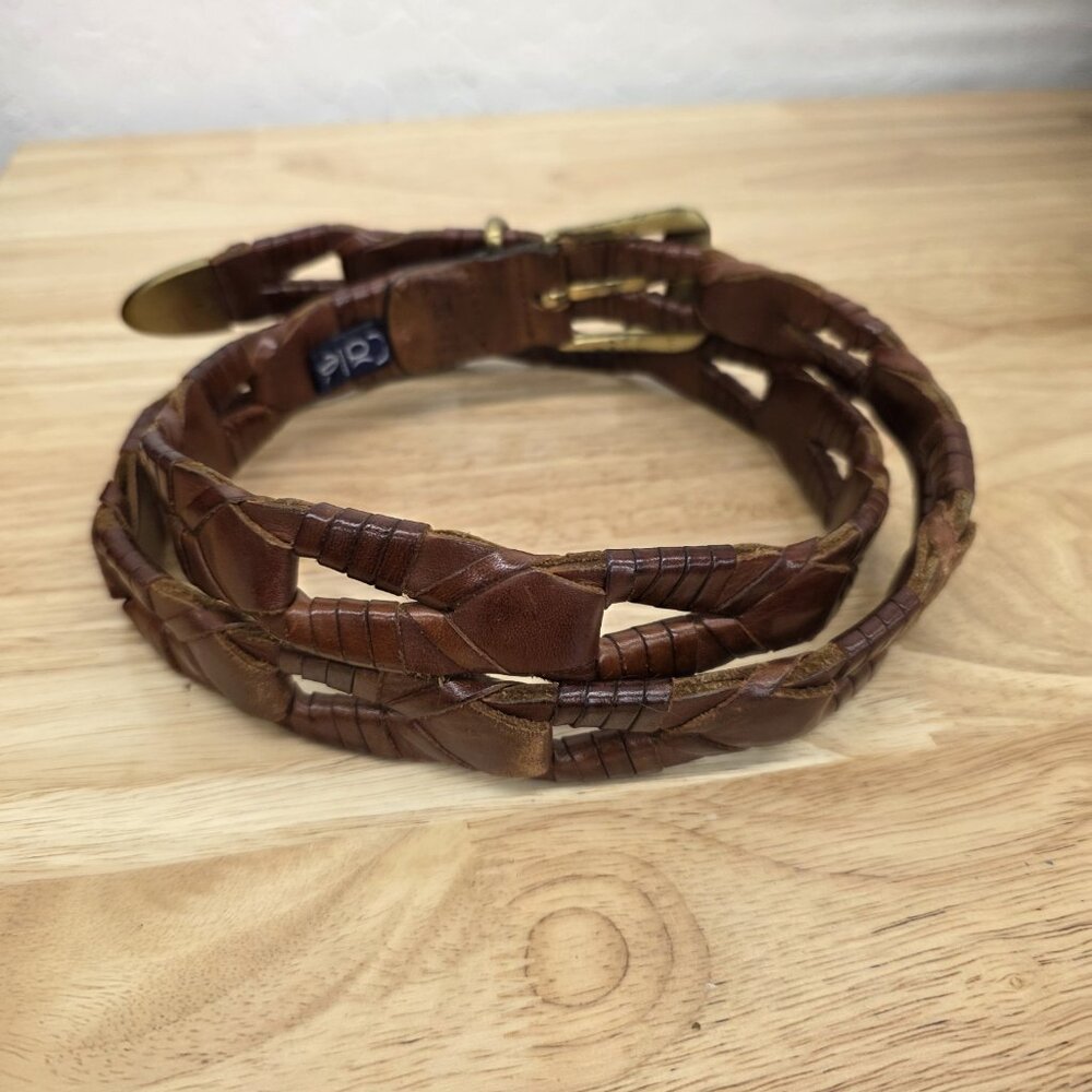 Cale Spanish Brown Leather Braided Boho Western Belt Sz 36 Statement Belt - Picture 2 of 9